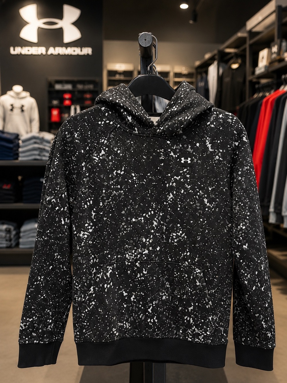 Under Armour Youth Black Speckled Hoodie Boys LG 14/16 Pullover Sweatshirt